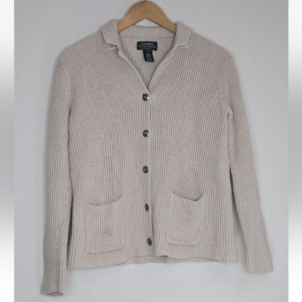 Lauren Ralph Lauren Western Cardigan Turquoise Silver Concho Button Silk Linen